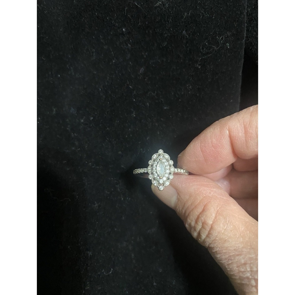 Silver-plated Engagement Ring With Cubic Zirconia Marquis Style VTG-As Is-Size 8